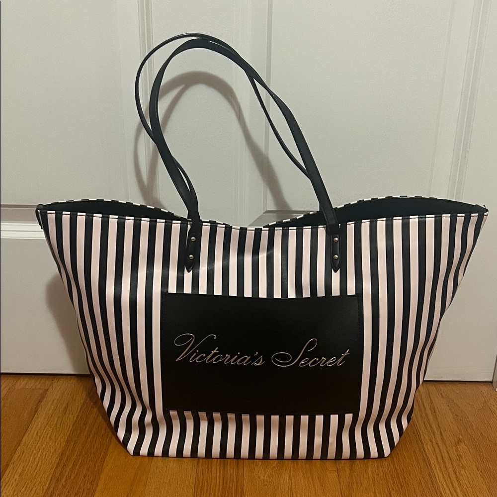 Victoria's Secret Black and Light Pink Striped Tote